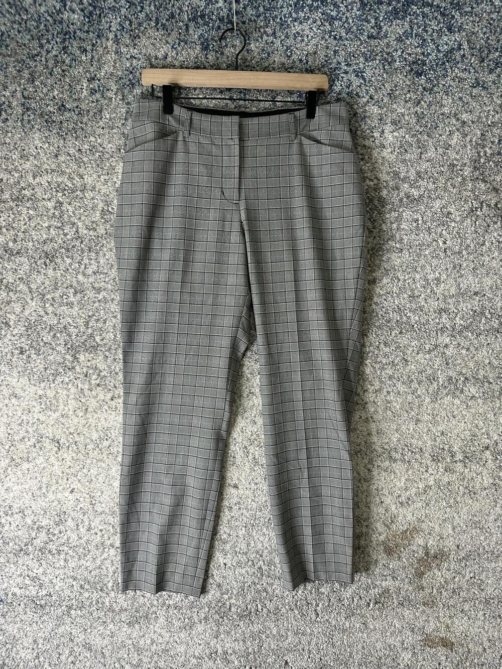 Express Pants Womens 12R Gray Plaid Publicist Ankle Mid Rise Stretch Work Office